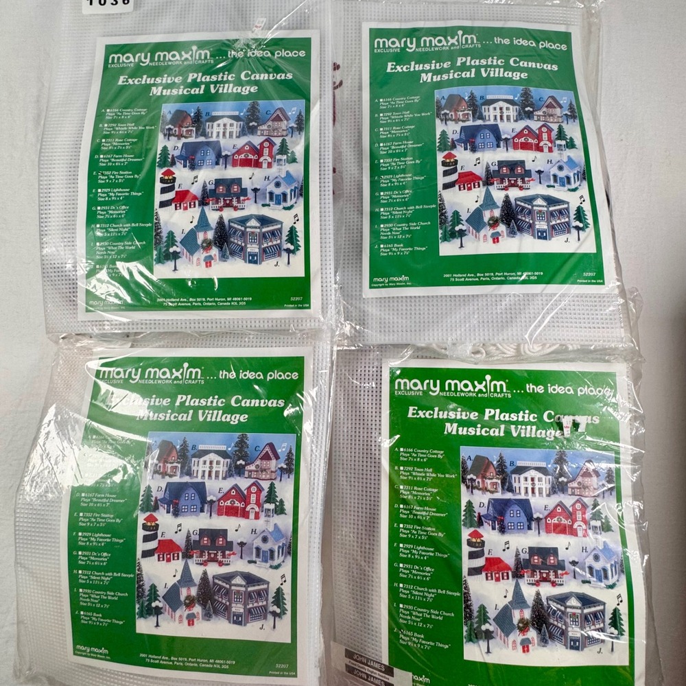 Mary Maxim Music Box Plastic Canvas Christmas Village Kits Lot of 4